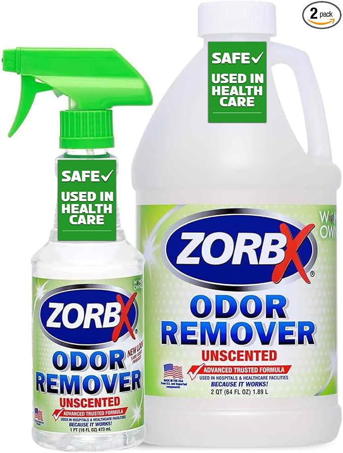 ZORBX Unscented Odor Eliminator for Strong Odor 16 Oz + 64 Oz - Used in Hospitals & Healthcare Facilities - Advanced Trusted Formula, Fast-Acting Odor Remover Spray for Dog, Cat, House & Carpet-Mewly Pet