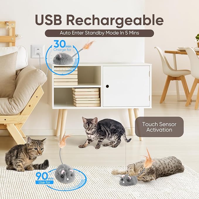 Remote Control Cat Toy Rechargeable Cat Mouse Toy Automatic Interactive Cat Toys for Indoor Cats Toy with 3-Speed Adjustment and 4 Directions-Mewly Pet
