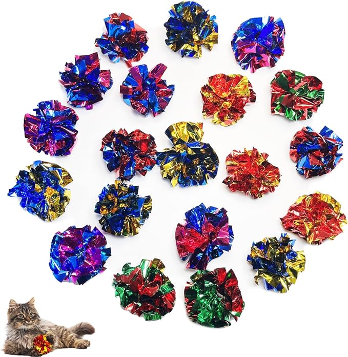 Cat Toys 20 Packs Interactive Crinkle Ball, 2.3 Inch Bright Colors Cat Ball Toys to Attract and Engage Cats, Promote a Healthy Lifestyle for All Breed Sizes Cats-Mewly Pet