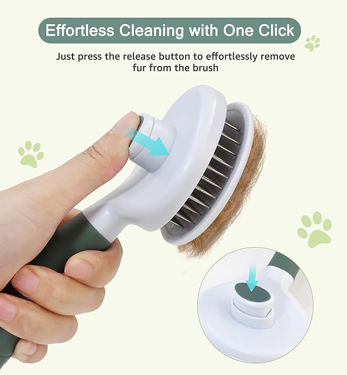 Pet Self-Cleaning Slicker Brush for Dogs & Cats, Deshedding Grooming Comb, Removes Loose Undercoat Hair & Mats, Skin-Friendly Massaging Tool for Long/Short Fur, Large & Small Breeds (Green)-Mewly Pet