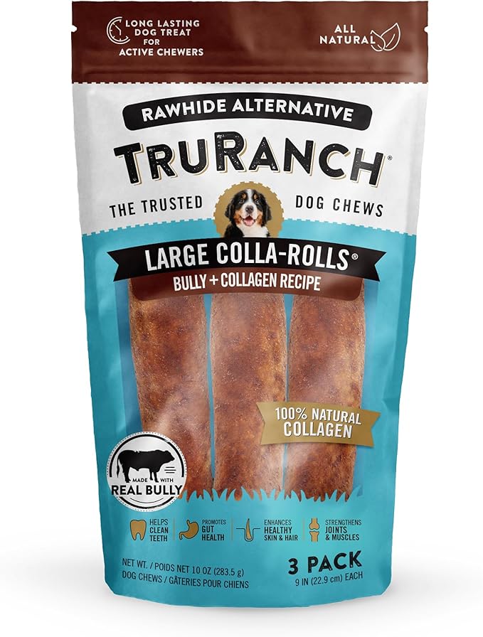 Collagen Rolls - 9" Collagen Rolls for Dogs - Long Lasting Healthy Joint Support Dog Treat - Rawhide Alternative - Skin & Coat Health - Made with Real Bully, 1 Bag, 3 Count-Mewly Pet
