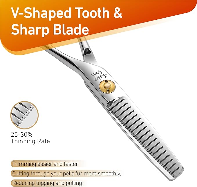 Fenice Peak 5'' Small Thinning Scissors Lightweight Dog and Cat Grooming Scissors with Safety Round Tip JP440C Stainless Steel Sharp Blades for Body Facial Nose Ear and Paw Hair Easy Use-Mewly Pet