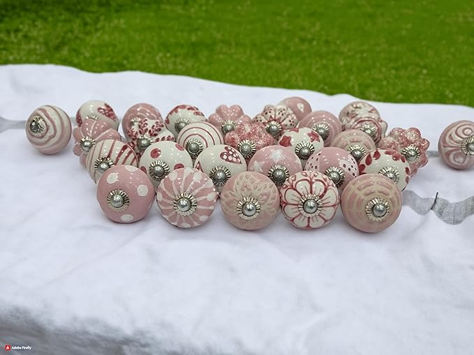Dresser Knobs for Cabinets and Drawers - Assorted Multicolor Ceramic Pull Handle for Kitchen Cupboard Wardrobe Decorative Furniture Hardware - Pack of 25
