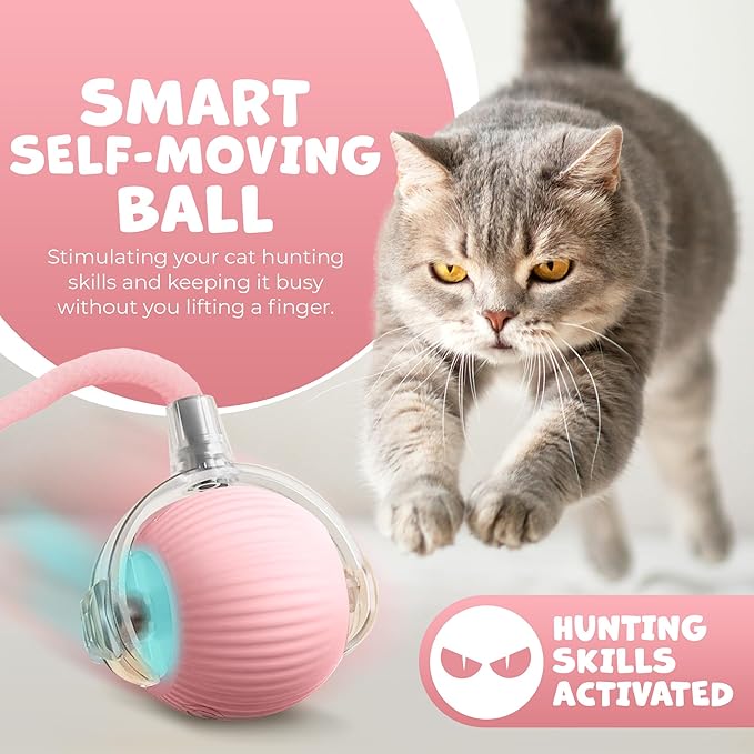 Pawlo Speedy Tail 2.0 Cat Toy –Teazys Turbo Tail Upgrade – Interactive Cat Toy – Kitten Toys – Automatic cat Toy for Boredom – Moving cat Toys for Indoor Cats with 2 Tails (Pink)-Mewly Pet