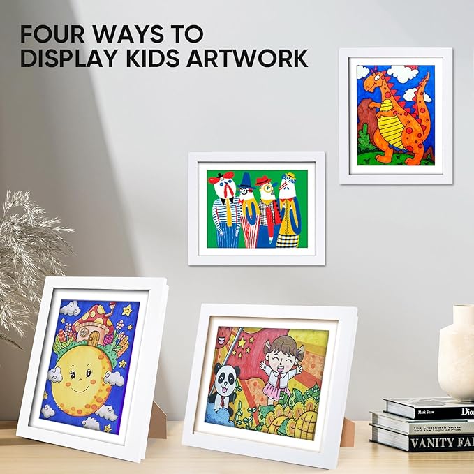 [4-Pack]Kids Artwork Frames Changeable - Kids Art Frame,Kids Art Frames Front Opening Holds 150,Children Art Projects Kids Art Frames,10x12.5 Picture Frame for Display Kid Art Work,With Storage(White)