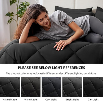 Love's cabin Twin XL Comforter Set Black, 5 Pieces Twin XL Bed in a Bag, All Season Bedding Sets with 1 Comforter, 1 Flat Sheet, 1 Fitted Sheet, 1 Pillowcase and 1 Pillow Sham