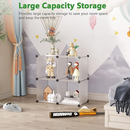 C&AHOME Cube Storage Organizer, 4-Cube Shelving Units, DIY Closet Storage, Modular Book Shelf, Ideal for Bedroom, Living Room, Office, 24.8" L x 12.4" W x 24.8" H Translucent White SBTM3004A