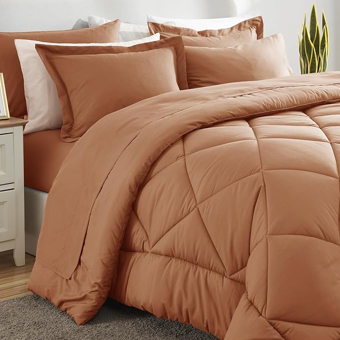 CozyLux Queen Comforter Set Pumpkin - Bed in a Bag Queen Size 7 Pieces, Luxury Soft Bed Set for All Seasons, Bedding Set with Down Alternative Comforter, Sheets, Pillowcases & Shams