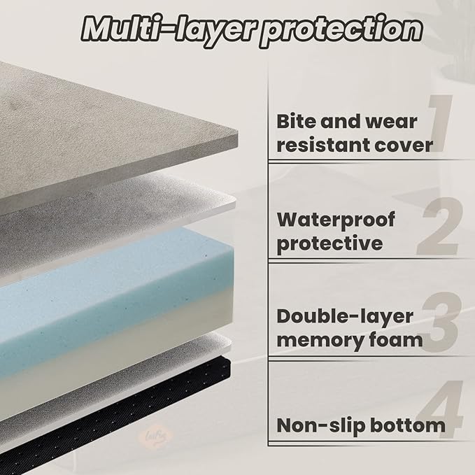 Laifug Orthopedic Memory Foam Dog Bed Extra Large Dog Bed with Pillow and Durable Water Proof Liner & Removable Washable Cover & Smart Design(Dark Grey)-Mewly Pet