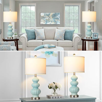 Ceramic Table Lamps Set of 2, Green Modern Bedside 26" Nightstand Lamp 3-Way Dimmable Lamp for Bedroom Living Room Contemporary, Side Table Lamp, Bulbs Included