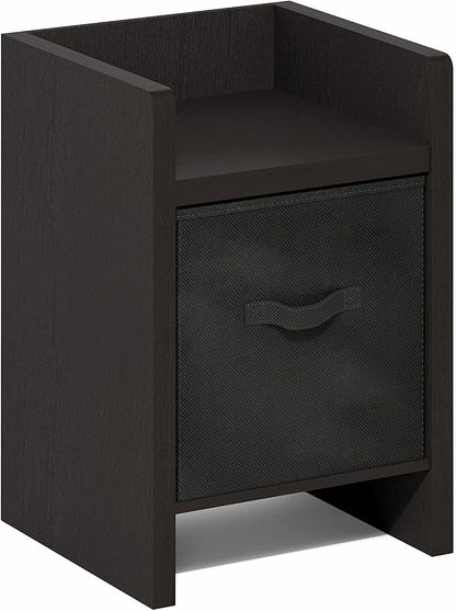 Furinno Viola Side Table, Thick Frame End Table with Storage Bin, Night Stand, Bedside Table, for Living Room, Bedroom, Dark Oak