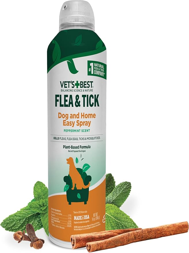 Vet's Best Natural Flea and Tick Home Spray, Dog Flea and Tick Treatment for Home, Plant-Based Flea and Tick Prevention, Dog Flea & Tick Control and Mosquito Repellent, Certified Natural Oils, 14 oz-Mewly Pet