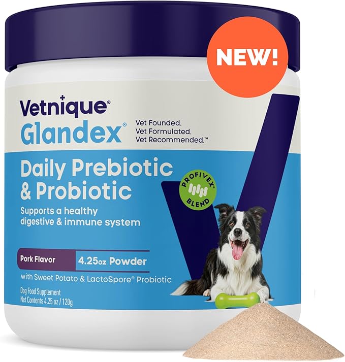 Vetnique Glandex Daily Probiotics for Dogs with Prebiotics to Support Gut Health with Fiber and Digestive Enzymes, Probiotic Chews or Powders (4.25oz Powder, Pork Powder)-Mewly Pet