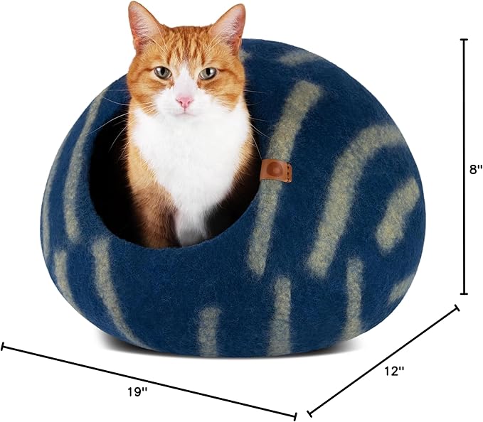 MEOWFIA Cat Cave – Premium Felt Cat Bed for Indoor Cats, Handmade 100% Merino Wool (Large, Deep Azure)-Mewly Pet