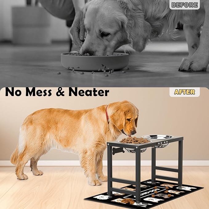 Elevated Dog Bowls,16inch Tall Pet Bowl Holder, Raised Bowl Stand with 2 Stainless Steel Bowls (68oz) and Spill-Proof Mat, Dog Feeder for Large Extra Large Breeds-Mewly Pet