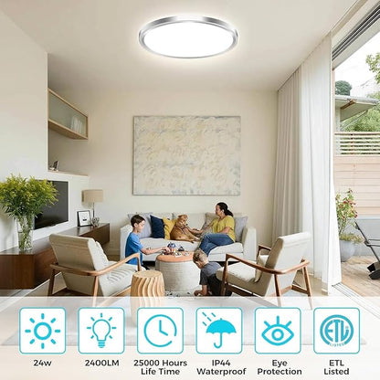 zemty LED Ceiling Light Fixture, 6.5-Inch 12W 1200lm Small Flush Mount Light, Adjustable 3000K 4000K 6500K Color Temperatures, Round Flat Recessed Lighting for Kitchen Closet Hallway Laundry, Nickel