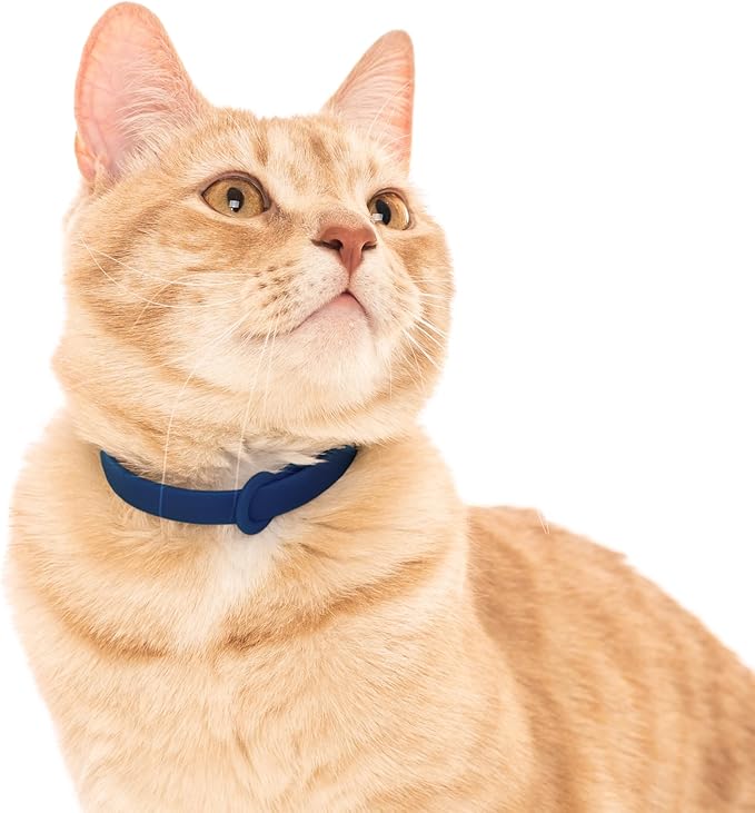 Break Away Collar for Cats - Soft, Thin, and Lightweight Safety Buckle Collar with Name Tag Ring for Outdoor Cats and Sensitive Skin Kittens by Nuvuq (6 ⅞" to 10 ¼", Dark Blue)-Mewly Pet