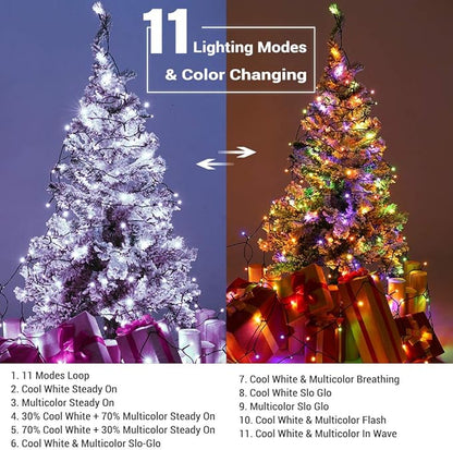 Brizled Christmas String Lights, 279ft 800 LED Color Changing Christmas Lights with Remote, 11 Modes Tree Light Cool White & Multicolor Green Wire Xmas Light Outdoor for Xmas Party Home
