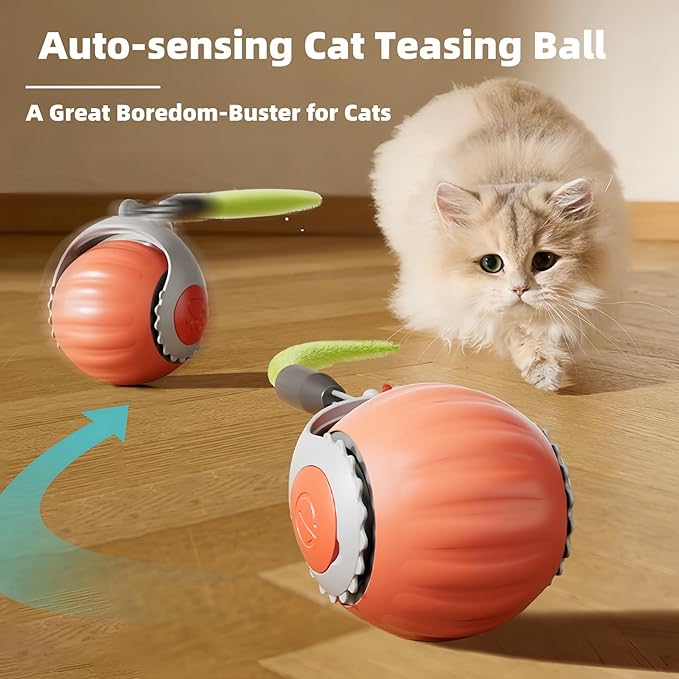Upgraded ‘Racing Tail 5.0 ’Indoor Cat Interactive Toy: Sensor Cat Teasing Ball, Pet Electronic Chasing and Exercise Toy, Specially Designed for Bored Cats, Two Modes & One-Click Switching (2 pcs)-Mewly Pet