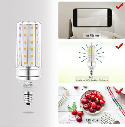 E12 LED Bulbs 12W Candelabra led Light Bulb,100 Watt Equivalent 1200lm Warm White 3000K E12 Base LED Chandelier Light Bulbs Non-Dimmable LED Corn Bulbs, Pack of 6