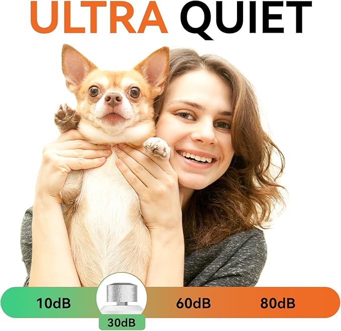 PAPIFEED High Torque Dog Nail Grinder Quiet - 6-Speed Adjustable Pet Nail Trimmer with 2 LED Lights & Dust-Proof Cover, Powerful Motor for Large/Medium/Small Dogs & Cats, Rechargeable - Orange-Mewly Pet