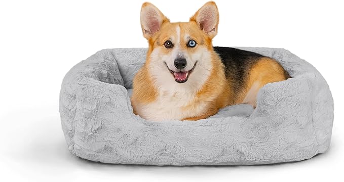 Best Friends by Sheri Lux Lounge Bed Calming Faux Fur Dog Bed, Gray, Medium, 30" x 20"-Mewly Pet
