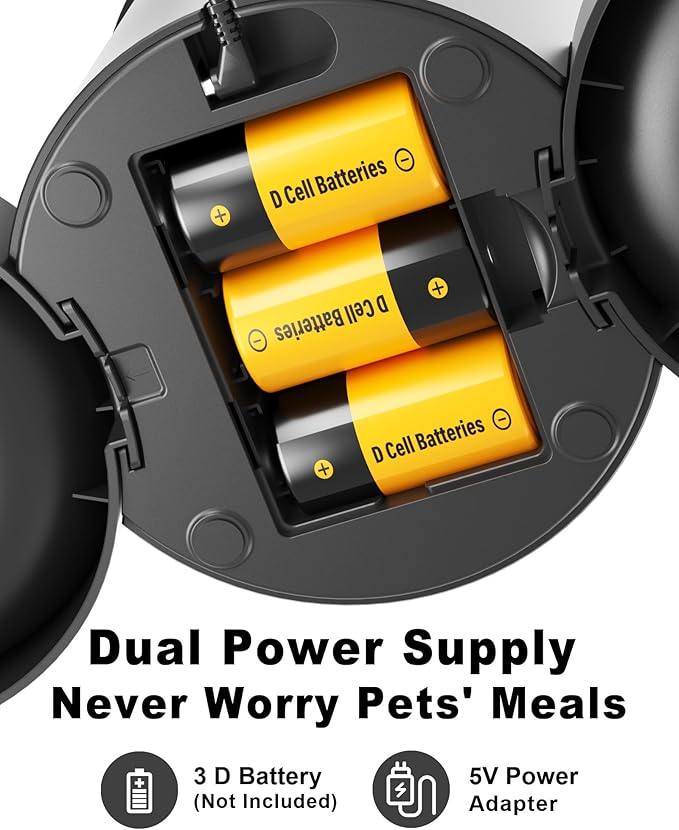 Dual Automatic Cat Feeder 2 Cats,6 Meals/Day,12 Portions/Meal,4.2L Dual Power Double Bowls Feeder,Dry Food Auto Pet Dispenser,10S Voice Record,Flexible Schedule Timer (Black,Stainless Dual Bowls)-Mewly Pet