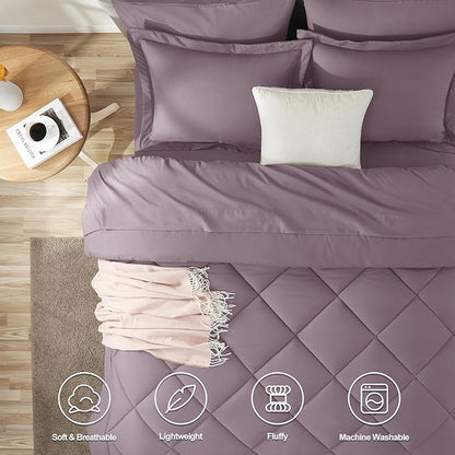 CozyLux Queen Comforter Set Dusty Purple - Bed in a Bag Queen Size 7 Pieces, Soft Bed Set for All Seasons, Bedding Set with Down Alternative Comforter, Sheets, Pillowcases & Shams, Grayish Purple