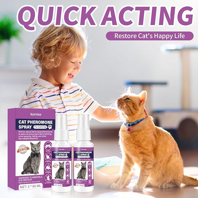 Cat Calming Pheromone Spray, 2 Pack, Calming Spray for Cat Anxiety Relief, Reduce Stress, Hiding & Scratching Furniture - During Travel, Fireworks, Thunder, 60 ML-Mewly Pet