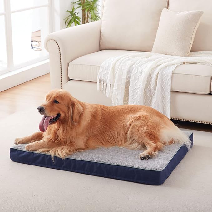 Orthopedic Memory Foam Dog Bed,Cooling Dog Beds for Large Dogs,Washable Pet Beds for Crate with Plush Cover, Waterproof Lining, L(35inch)-Mewly Pet