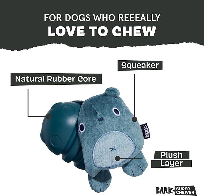 Barkbox Grey Bear Hugger Super Chewer 2-in-1 Plush Exterior Hard Core Plush Toy, Large Breeds-Mewly Pet