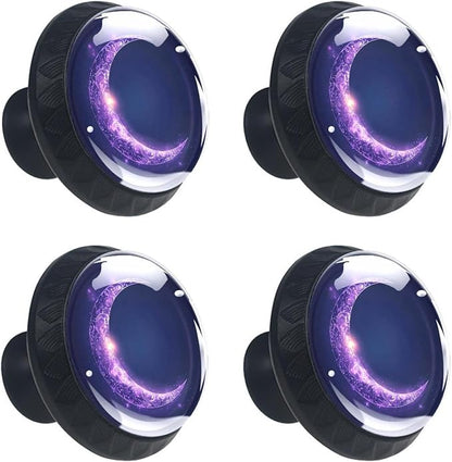 4 Pack 1.37" Dresser Drawer Knobs, Round Crystal Glass Cabinet Pulls with Screws for Kitchen, Bathroom, Nursery Nursery Kids Room (Purple Moon Symbol)