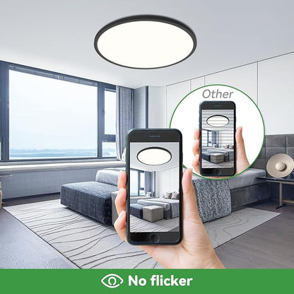 hepside 15.8INCH Big Dimmable Flush Mount Ceiling Light Fixture Black, 3CCT 3000/4500/6000K Ceiling Lamp, 36W 4200LM Super Bright Low Profile Light for Bedroom, Kitchen, Bathroom, Hallway