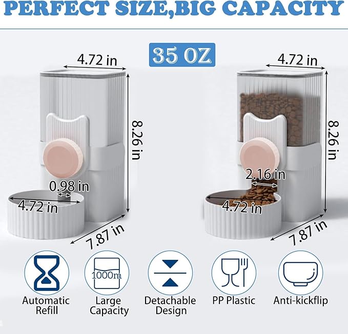 kathson Rabbit Gravity Auto Feeder Set 35oz Hanging Automatic Food Water Dispenser Cage Automatic Feeder Set for Rabbit Chinchilla Guinea Pig Hedgehog Ferret Kitty Puppy (Pink)-Mewly Pet