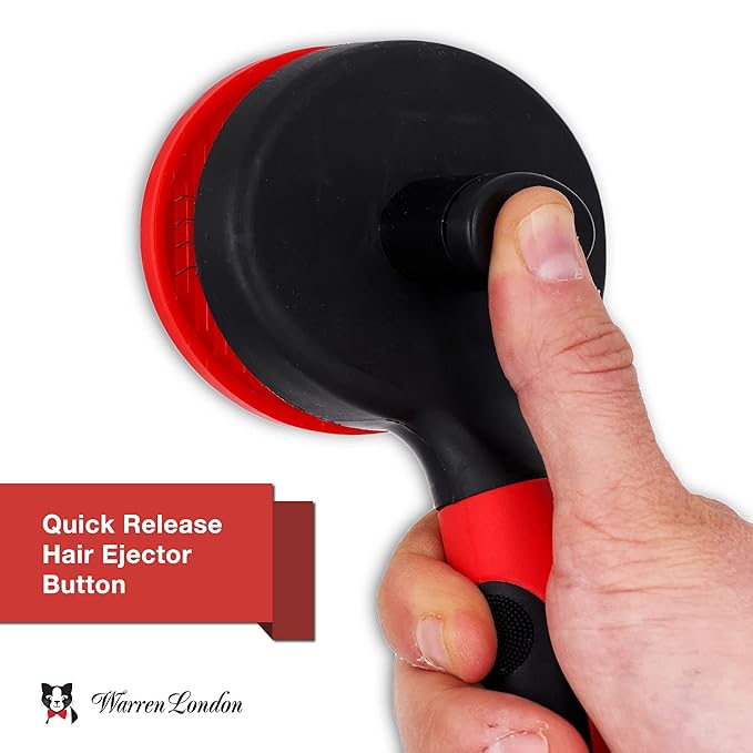 Warren London Self-Cleaning Cat Pin Brush | Push-Button Fur Ejector, Bead-Tipped Nylon Pins – Gentle Shedding & Detangling for Cats, Kittens, Rabbits, Ferrets & Small Dogs | Ergonomic Anti-Slip Grip-Mewly Pet