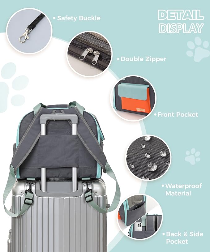Expandable Pet Carrier Backpack, Cat Carrier Backpacks with Breathable Mesh for Cats Small Dogs Puppies Up to 25 Lbs Airline Approved Waterproof Travel Carrier with Safety Buckle for Hiking & Flights-Mewly Pet