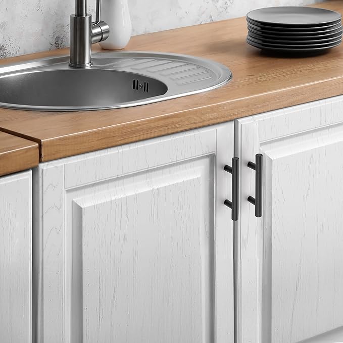 JOY DECOR 60 Pack Cabinet Handles, Black Cabinet Pulls, 2-1/2 in Hole Center Kitchen Hardware, Stainless Steel T Bar Handles for Dresser Drawers