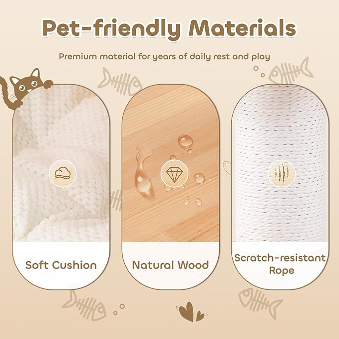 63'' Tall Modern Cat Tree for Indoor Cats, Luxury Cat Tree, Multi-Level Wood Climb Tower for Large Cat, Heavy Duty Kitty House with Transparent Bowl, Large Perches with Removable Cushion-Mewly Pet