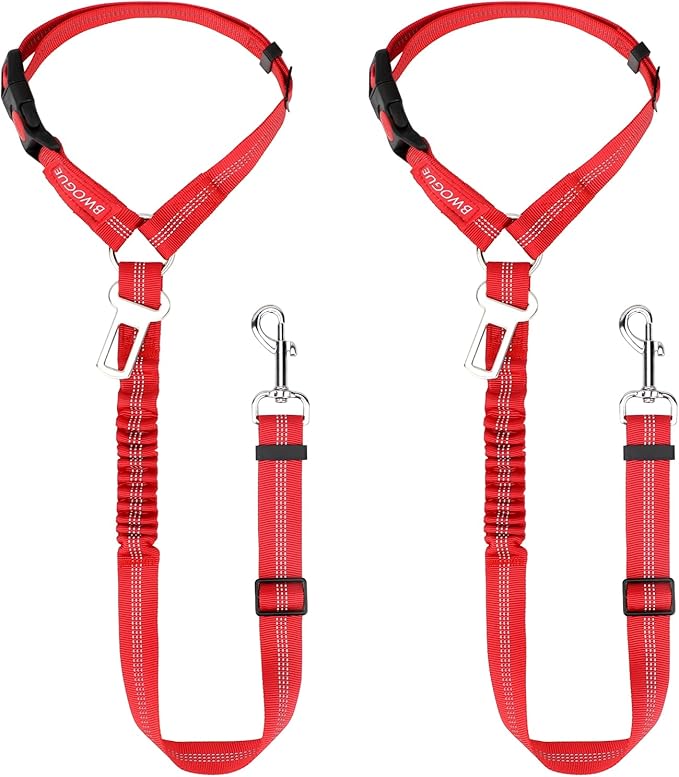 BWOGUE 2 Piece Dog Seat Belt for Car with Elastic Bungee Buffer Safety Seatbelt Car Headrest Restraint Wear Adjustable Metal Buckle Harness in Vehicle Travel for Pet-Mewly Pet