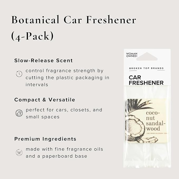 Coconut Sandalwood Car Air Freshener - 4 Pack-Mewly Pet