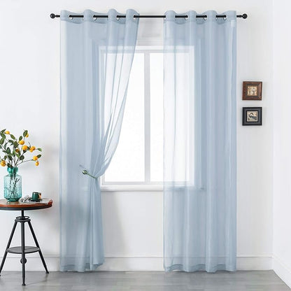 DUALIFE Dusty Blue Curtains 108 Inches Extra Length for Living Room Decor 2 Panels Set Grommet Window Look Semi Transparent Sheer Curtains for Bedroom 108 Inch Long 9 FT Stone Blue