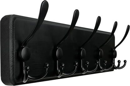 WEBI Coat Rack Wall Mount,Coat Hooks Wall Mounted Rustic,16" Hole to Hole,Large Coat Hanger Wall,Wood Hook Rack,5 Triple Hooks for Hanging Coats,Jacket,Clothes,Black