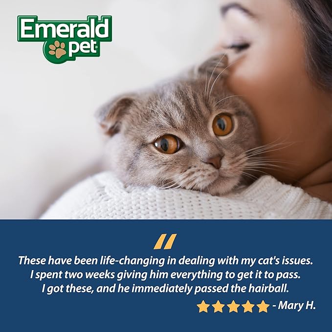 Emerald Pet Feline Health Chews Hairball Support — Natural Grain Free Feline Hairball Control Chews — Hairball Control Cat Supplements for Hairball Prevention and Elimination — Made in USA, 2.5 oz-Mewly Pet