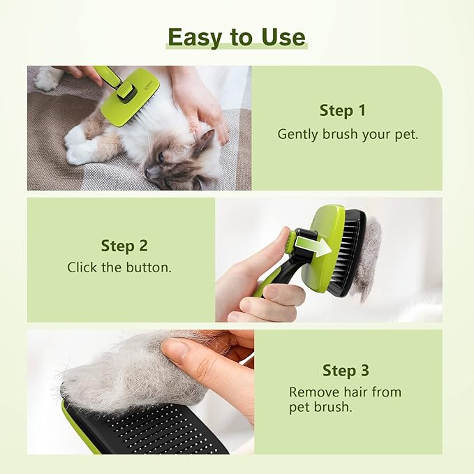 Pecute Self-Cleaning Slicker Brush for Dogs, Cats, Lightweight Dog Brush for Shedding Massaging Grooming, Cat Brush Gently Removes Loose Fur Undercoat for Small Dogs Cats Rabbits of All Hair Types-Mewly Pet