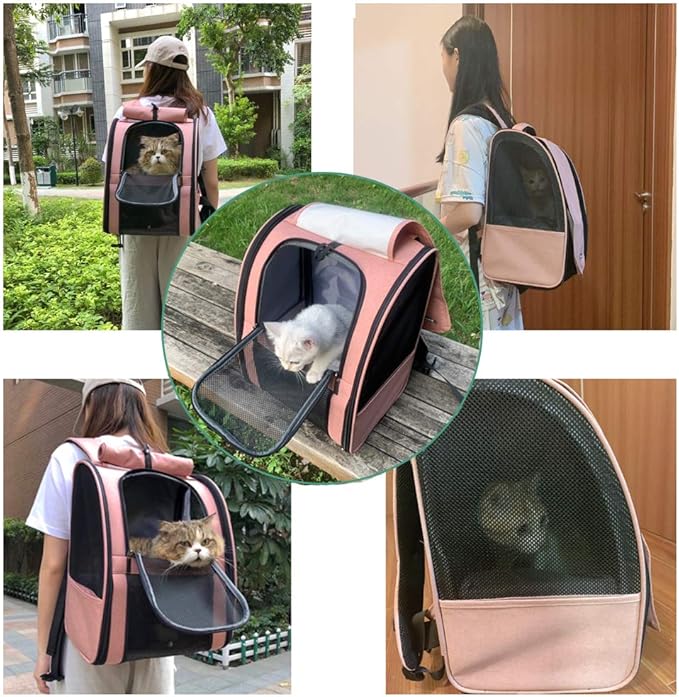 Texsens Pet Carrier Backpack with Window Blind for Small Cats Dogs, Ventilated Design, Safety Straps, Buckle Support, Collapsible, Designed for Travel, Hiking, Winter Outing, Outdoor, Go to Vet-Mewly Pet