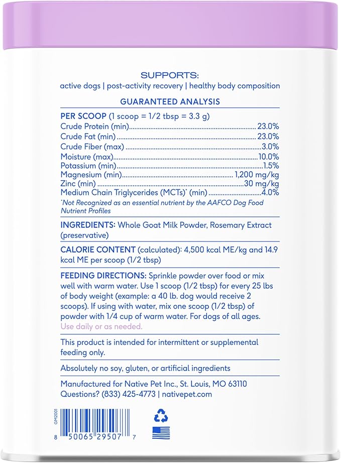 Native Pet Goat Milk for Dogs - Organic Goat Milk Powder for Dogs and Cats - Puppy Formula Dairy Replacement Packed with Protein & Vitamins for Immunity, Recovery & Growth for Active Pups - 120 Scoops-Mewly Pet