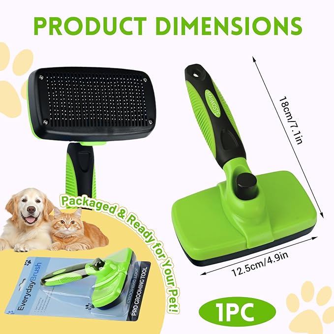 Large Self Cleaning Deshedding Brush for Dogs & Cats - One Button Hair Release Grooming Tool, Gentle Massage Brush for Long and Short Hair (Green)-Mewly Pet