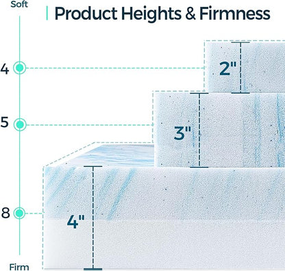 LINSY LIVING 2 Inch Mattress Topper Twin, Cooling Gel Infused Swirl Memory Foam, Soft Mattress Topper for Firm Mattress, CertiPUR-US Certified Bed Topper, Twin Size