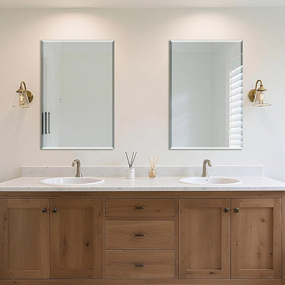 Ruomeng Wall Mirror Beveled Edge Frameless Mirror 24” x 36" Accent Mirror for Bathroom Vanity and Entryway