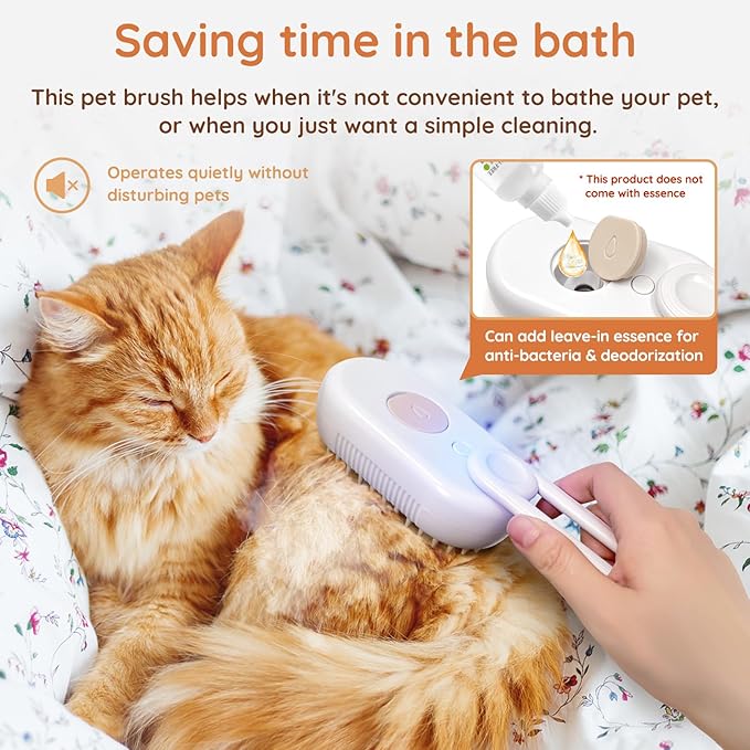 GKZ Cat Steam Brush, 3 in 1 Pet Comb for Massage, Cleaning, Shedding and Combing, Electric Mist to Prevent Flyaways for Home, Dogs and Cat Lovers - White-Mewly Pet